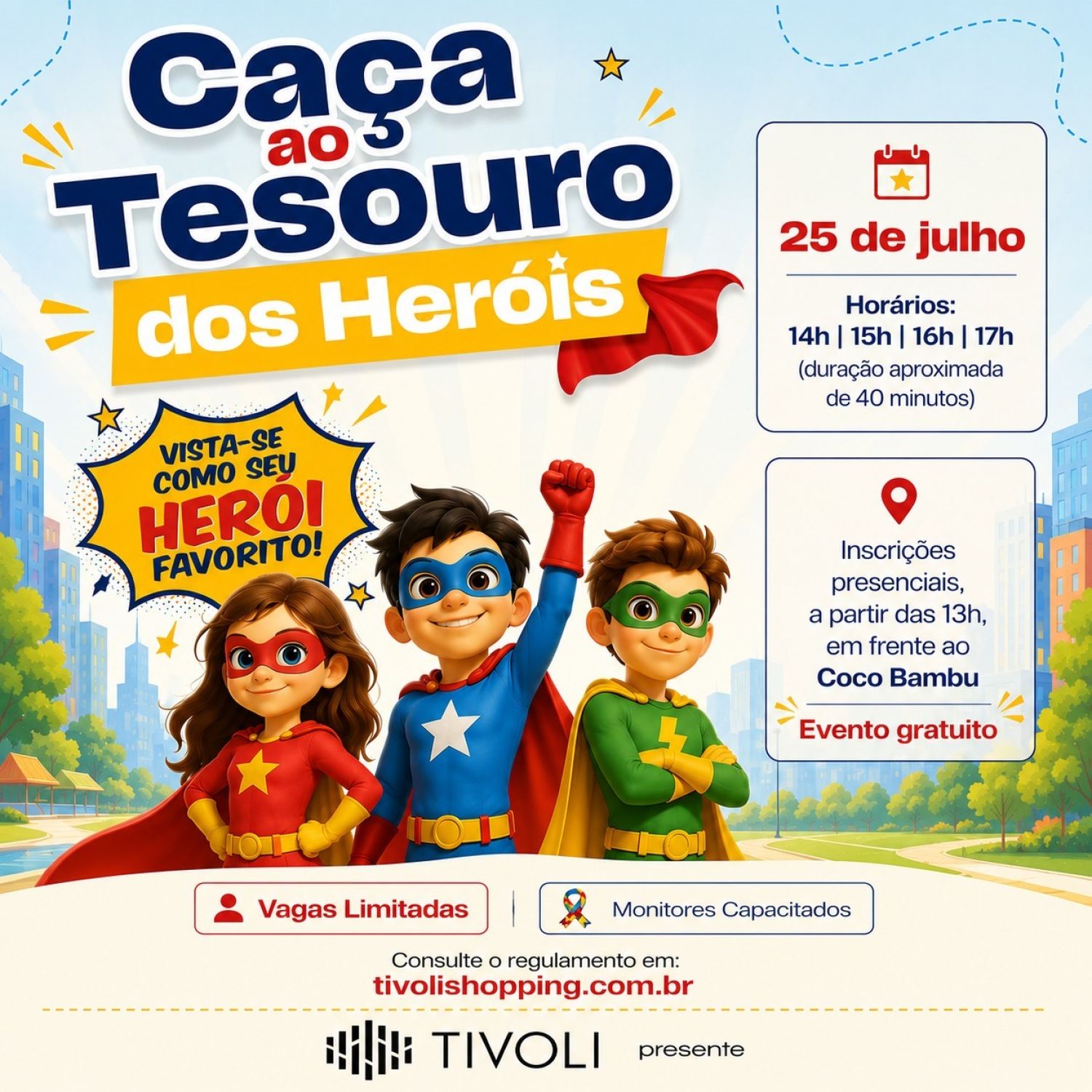 Tivoli promove Caça ao Tesouro dos Heróis neste sábado com aventura gratuita para as crianças